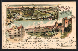 Lithographie Rothenburg / Tauber, Hotel Goldener Hirsch, Ortsansicht Mit Blick In Das Taubertal  - Rothenburg O. D. Tauber