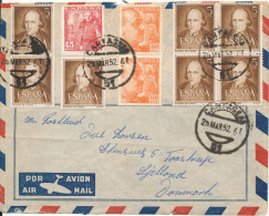 Spain Cover Sent  Air Mail To Denmark 20-3-1952 With S Lot Of Stamps (there Is A Tear At The Bottom Of The Cover) - Covers & Documents