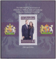 Wedding Anniversary Of Prince William And Catherine, Royalties, Royals, Famous Women, Gibraltar High Value MS MNH - Königshäuser, Adel