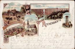 Reichenbach (o-9800) Gasthaus Zur Schützenburg St. Petri Und Pauli Kirche 1898 II (Stauchungen, Ecken Abgestoßen) - Autres & Non Classés