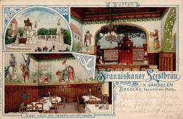 Breslau (Polen) Gasthaus Franziskaner Leisbräu H. Gänssler Tauentzien Platz Kaiser Wilhelm Denkmal 1905 I-II - Poland