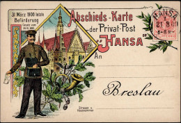 Breslau Abschiedskarte Privat Post Hansa Privatganzsache 31.03.1900 Letzte Beförderung I-II - Poland