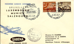 Aérophilatélie-Première Liaison Aérienne LUXEMBOURG-MUNICH-SALZBOURG Par Sabena-cachet DeLuxembourg Du 6.10.57 - Eerste Vluchten