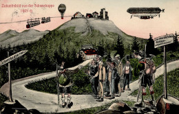 Schneekoppe Im Riesengebirge Wanderer Zeppelin Bergbahn 1908 Zukunfts-AK I-II Dirigeable - Czech Republic