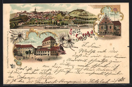 Lithographie Sulzbach / O., Rathaus, Luitpoldplatz Und Panorama  - Sonstige & Ohne Zuordnung