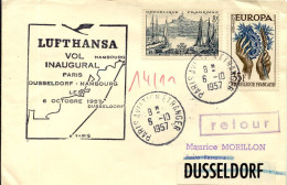 Aérophilatélie-Vol Inaugural PARIS-DUSSELDORF-HAMBOURG Par Lufthansa 6Oct 1957-cachet De Paris Du 6.10.57 - Primeros Vuelos