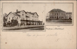 Chotetova Nadrazi Skola Schule Bahnhof Eisenbahn 1900 II- (Einriß, Fleckig) Chemin De Fer - Tschechische Republik