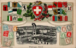 Zürich Wipkingen (Zürich) Fabrik Schweizer Kanton Wappen Prägedruck Briefmarken Auf AK II- (Reißnagellöcher, Ecken Abges - Altri & Non Classificati