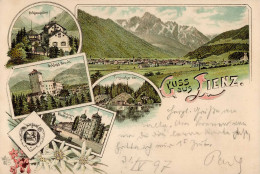 Lienz (Österreich) Schloss Bruck Schießstätte Tristacher See Unterer Stadtplatz 1897 II- (Bugspur) - Altri & Non Classificati