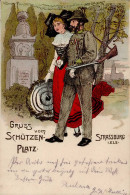 Strassburg (Elsass) Gruss Vom Schützenplatz Tracht 1905 II (kleine Stauchung) Montagnes - Other & Unclassified