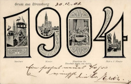 Strassburg Neudorf (Elsass) Jahreskarte 1904 Storchnest Münster Mausoleum Marschall Moritz Von Sachsen Gelaufen 1903 I-I - Other & Unclassified