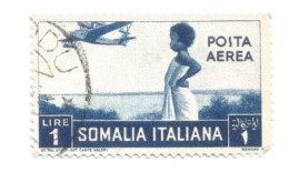 (COLONIE E POSSEDIMENTI) 1936, SOMALIA, POSTA AEREA, SOGGETTI AFRICANI, 1L - 1 Francobollo Usato (CAT. SASSONE N.21) - Somalië