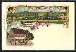 Lithographie Gailnau, Gasthaus Z. Goldenen Hirschen, Totalansicht Vom Ort  - Other & Unclassified