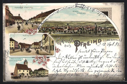 Lithographie Pfreimd /Oberpfalz, Vorstadt Freihung, Marktplatz, Pfarrkirche Und Mädchenschule, Ortsansicht  - Otros & Sin Clasificación