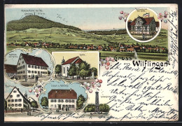 Lithographie Wilflingen, Gasthaus Zur Krone, Handlung Von Paul Kiene, Kirche Und Pfarrhaus  - Other & Unclassified