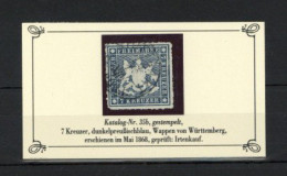 Altdeutschland Württemberg 7 Kreuzer Wappen Gestempelt Geprüft Irtenkauf BPP - Altri & Non Classificati