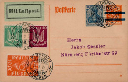 Deutsches Reich Luftpost R-Brief Flugpostmarken Holztaube I MiF Flugpost-Stempel München Auf Ganzsache 1922 I-II (flecki - Other & Unclassified
