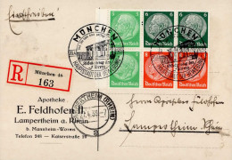 3. Reich Hindenburg Zusammendruck R-Karte Einschreiben Sonderstempel München, Ak-O Lampertheim Am Rhein - Autres & Non Classés