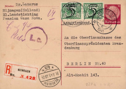 3. Reich Ganzsache 15er Hindenburg ZuFr Einschreiben Aus Nijmegen (Niederlande) 1941 - Andere & Zonder Classificatie