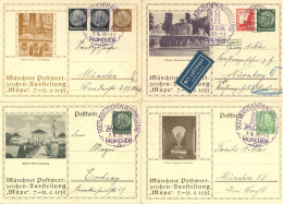 3. Reich Privat-Ganzsachen 4 Versch. Ausgaben Münchner Postwertzeichen-Ausstellung Müpa 1935 Gebraucht I- Expo - Autres & Non Classés