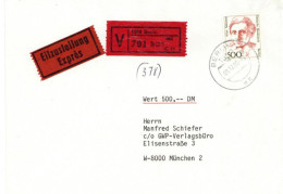 Berlin 500er Frauen EF VGO-Verwendung Ostberlin Wertbrief Per Eilzustellung Am 8. Dezember 1990 Nach München Mit Rs. Ank - Andere & Zonder Classificatie