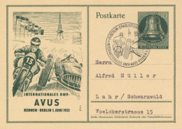 Berlin Auto- U- Motorradrennen Auf Der AVUS Mit Entsprechendem Sonderstempel 1952 - Autres & Non Classés