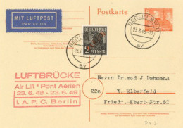 BERLIN Ganzsache Berliner Bauten Mit Rotaufdruck ZuFr Luftbrücke Luftpost 23. Juni 1949 - Andere & Zonder Classificatie