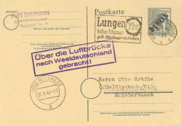 Berlin Ganzsache Schwarzaufdruck (II. Kontrollrat) Luftbrücken-Stempel 21. März 1943 - Autres & Non Classés