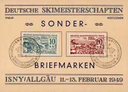 Französische Zone Württemberg Deutsche Skimeisterschaften Isny 1949 Kpl. Auf Thematisch Passender Anlasskarte Mit Sonder - Andere & Zonder Classificatie