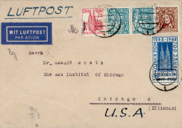 Alliierte Besetzung Bi-Zone Kölner Dom Satzbrief Luftpost Nach Chicago 1948 O Domgrabung II (Knitter) - Autres & Non Classés