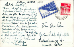 Bi-Zone Flugpost-Zulassungsmarke Nachverwendet Als Vignette Auf 
Karte Von Edingen Nach Berlin (24.11. 1950) - Autres & Non Classés