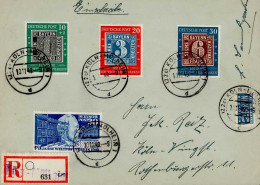 BUND 100 Jahre Deutsche Briefmarken Kpl. U. UPU Stephan Auf Satzbrief R-Brief Einschreiben Ab Köln 1949 - Andere & Zonder Classificatie