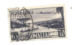 (COLONIE E POSSEDIMENTI) 1950-1951, SOMALIA AFIS, POSTA AEREA, AEREO E VEDUTA, 65c - 1 Francobollo (CAT. SASSONE N.3) - Somalie (AFIS)