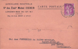 LONGWY BAS QUINCAILLERIE INDUSTRIELLE ETS MICHEL EICHER  CARTE ENVOYEE A REVIN 1936 - Longwy