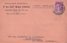 LONGWY BAS QUINCAILLERIE INDUSTRIELLE ETS MICHEL EICHER  CARTE ENVOYEE A REVIN 1936 R1 - Longwy