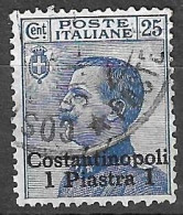 COSTANTINOPOLI - 1909 - MICHETTI - 1 PIASTRA /25C - USATO (YVERT 62 - MICHEL 23III - SS 23) - Europese En Aziatische Kantoren