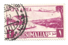 (COLONIE E POSSEDIMENTI) 1950-1951, SOMALIA AFIS, POSTA AEREA, AEREO E VEDUTA, 1S - 1 Francobollo (CAT. SASSONE N.6) - Somalia (AFIS)