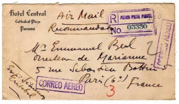 !!! LETTRE RECO PAR AVION DE PANAMA POUR LA FRANCE DE 1935, AFFRANCH AU DOS - Panama