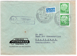 BRD 1955, Landpost Stpl. 14a HEININGEN über Backnang Auf Firmenbrief M. 2x10 Pf. - Colecciones