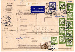 BRD 1966, Massenfrankatur 10x2+1 DM+50 Pf. Auf Luftpost Paketkarte V. Weilburg - Cartas & Documentos