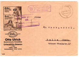 1945, Landpost Stempel 15 UNTERPÖRLITZ über Jlmenau Auf Frühem Taxe Percu Brief! - Cartas & Documentos