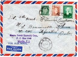 Norwegen 1952, Nachsende Luftpost Brief V. Horten N. Manila, Philippinen.  - Briefe U. Dokumente
