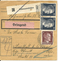 DR 1942, Paar 80+15 Pf. Auf Dringend Paketkarte V. RUHMANNSFELDEN. - Lettres & Documents