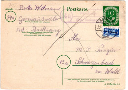 BRD 1951, Landpost Stempel 14a MAUBACH über Backnang Auf 10 Pf. Ganzsache - Sammlungen