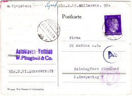 DR 1944, EF 6 Pf. Auf Zensur Karte V. Berlin N. Finnland. Sogen. Europaporto. - Lettres & Documents