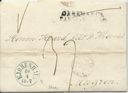 Dänemark 1847, Blau K1 Kjobenhavn Auf Porto Brief N. Frankreich. #2939 - Otros & Sin Clasificación