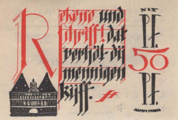 50 PFENNIG 1921 Stadt LÜBECK DEUTSCHLAND Notgeld Banknote #PG096 - Lokale Ausgaben