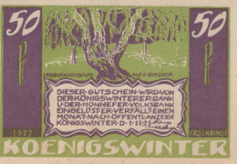 50 PFENNIG 1921 Stadt KoNIGSWINTER Rhine DEUTSCHLAND Notgeld Banknote #PF867 - Lokale Ausgaben