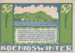 50 PFENNIG 1921 Stadt KoNIGSWINTER Rhine DEUTSCHLAND Notgeld Banknote #PF578 - Lokale Ausgaben