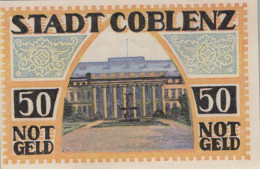 50 PFENNIG 1921 Stadt KOBLENZ Rhine UNC DEUTSCHLAND Notgeld Banknote #PA388 - Lokale Ausgaben
